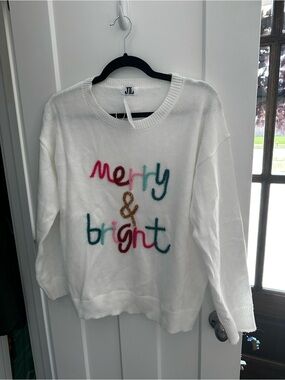 NWT J Lee White 'Merry & Bright' Crewneck Holiday Sweater